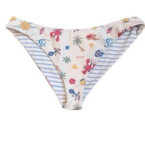 Cabana del Sol Reversible Bikini Bottom Large Coastal Print Striped